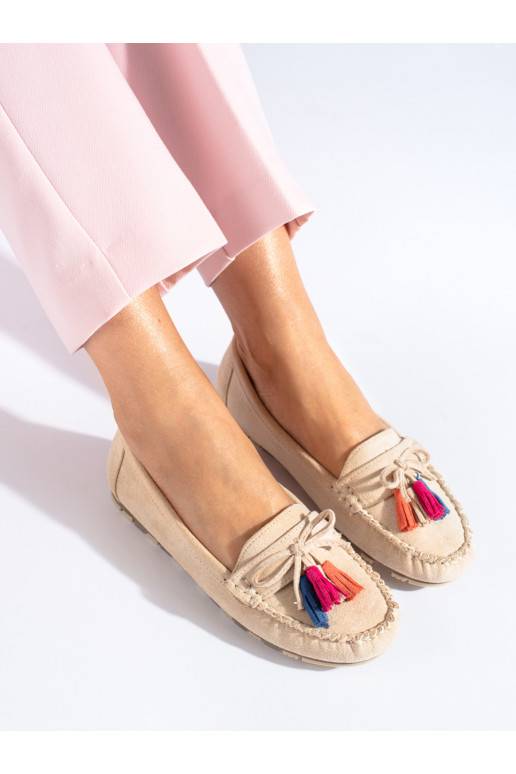 Béžové boho semišové mokasíny se střapci Shelovet