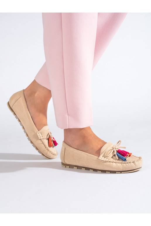 Béžové boho semišové mokasíny se střapci Shelovet