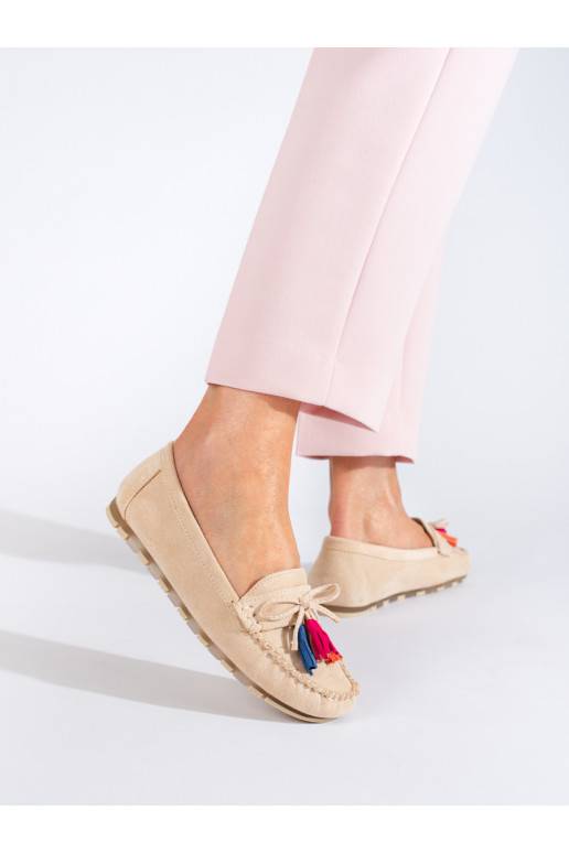 Béžové boho semišové mokasíny se střapci Shelovet