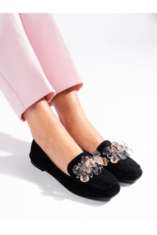 Černé semišové lordsy s ozdobnými krystalky Shelovet