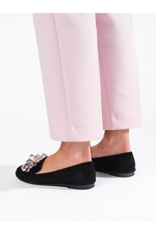 Černé semišové lordsy s ozdobnými krystalky Shelovet