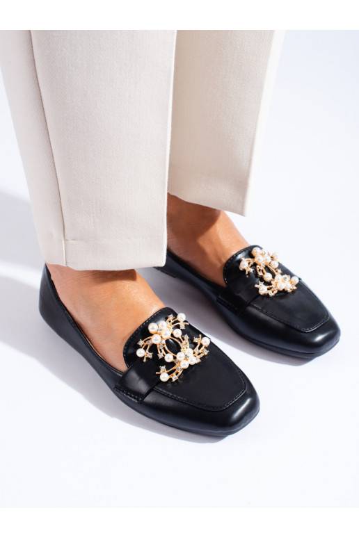 Černé dámské mokasíny se zlatou ozdobou Shelovet