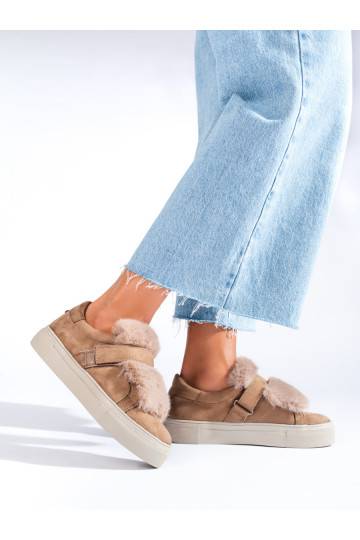 Béžové semišové tenisky s kožešinou Shelovet