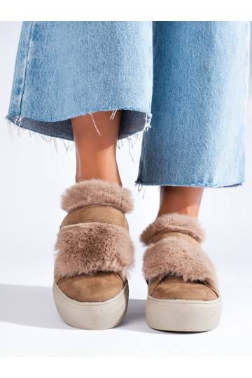 Béžové semišové tenisky s kožešinou Shelovet 2