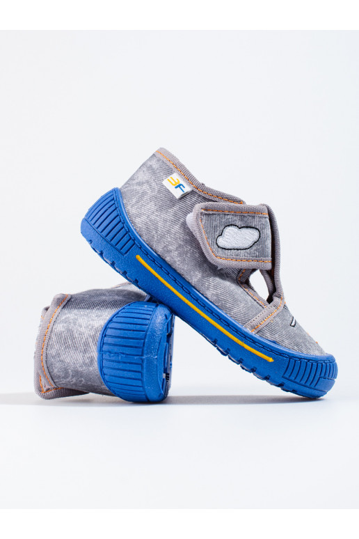 Šedé pantofle na suchý zip s vrtulníkem Shelovet