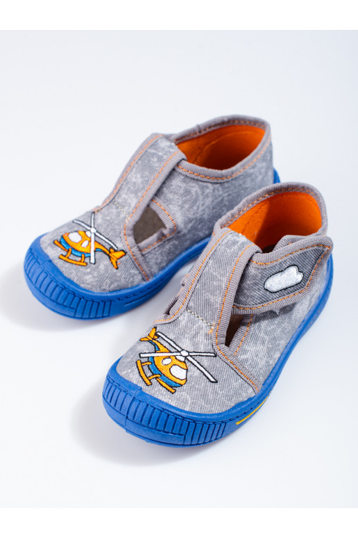 Šedé pantofle na suchý zip s vrtulníkem Shelovet