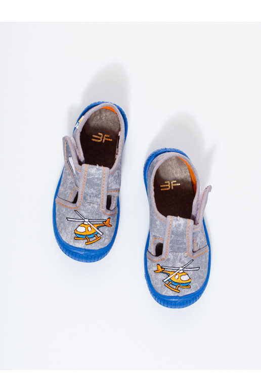 Šedé pantofle na suchý zip s vrtulníkem Shelovet