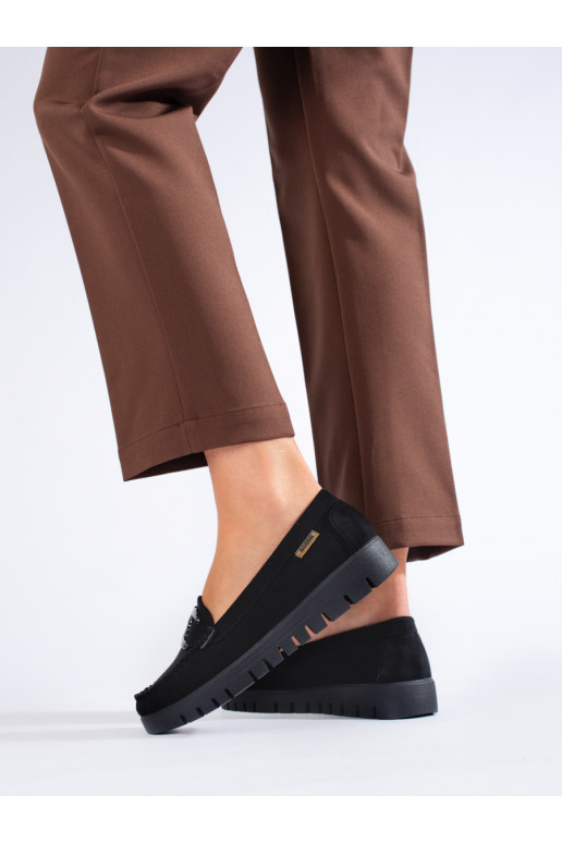 Semišové černé mokasíny na hrubé podrážce Shelovet