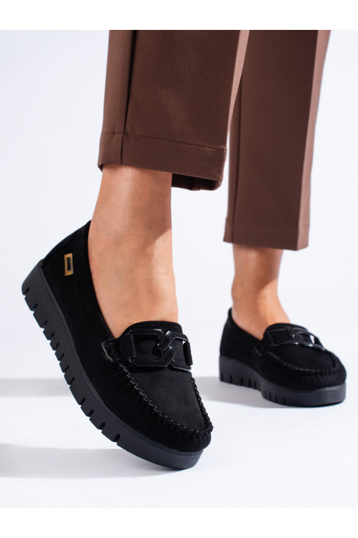 Semišové černé mokasíny na hrubé podrážce Shelovet