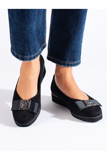 Černé semišové baleríny s mašlí Shelovet 2