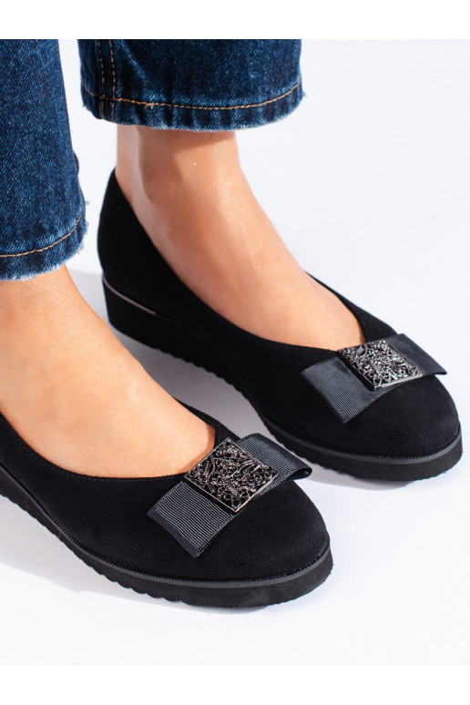 Černé semišové baleríny s mašlí Shelovet