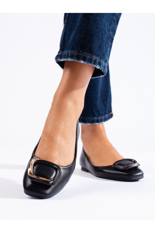 Černé elegantní baleríny s hranatou špičkou Shelovet