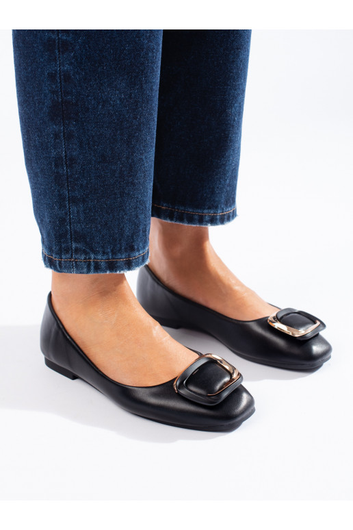 Černé elegantní baleríny s hranatou špičkou Shelovet