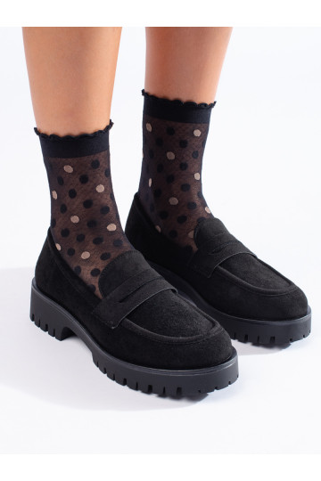 Semišové černé mokasíny na hrubé podrážce Shelovet 2