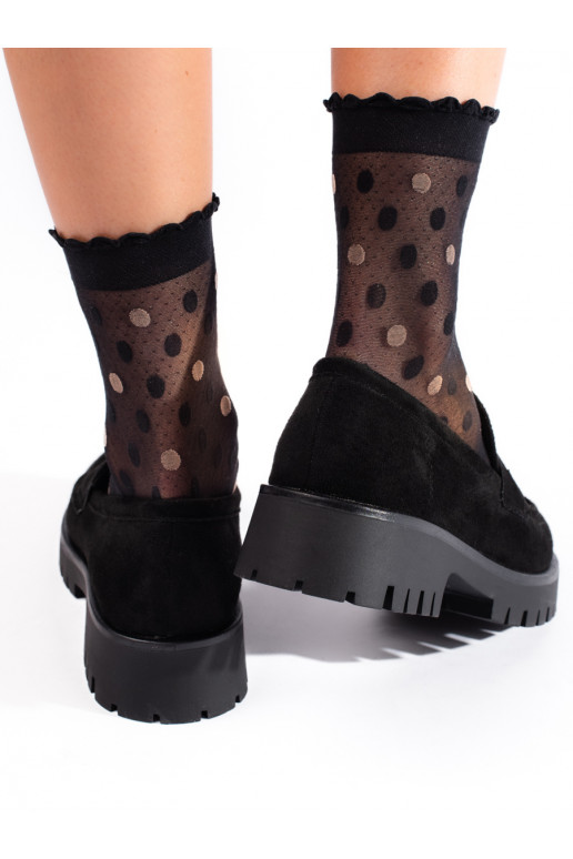 Semišové černé mokasíny na hrubé podrážce Shelovet