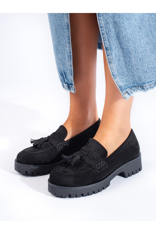 Semišové mokasíny s třásněmi černé Shelovet