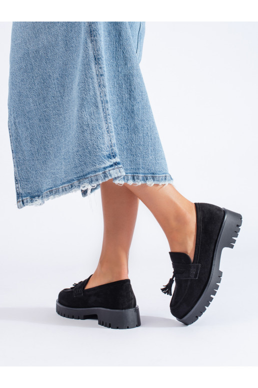 Semišové mokasíny s třásněmi černé Shelovet