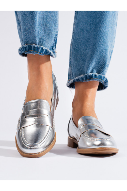 Dámské mokasíny z eko kůže stříbrné Shelovet
