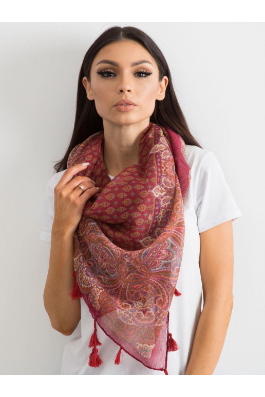 Vínová šála s potiskem a třásněmi