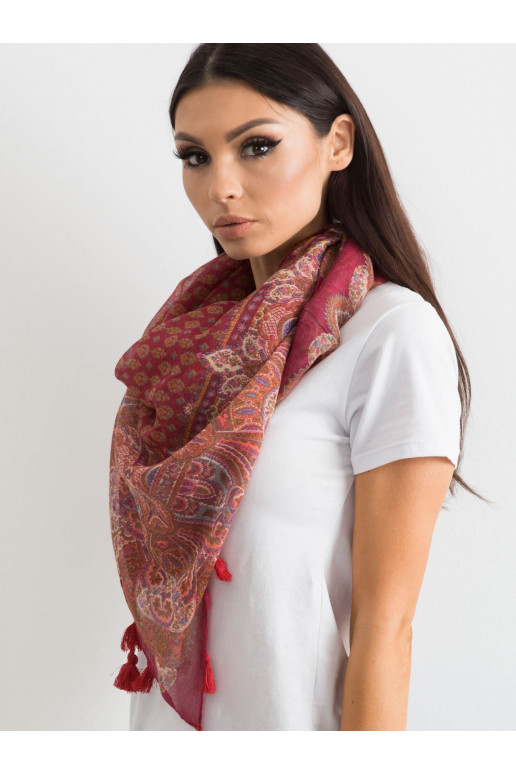 Vínová šála s potiskem a třásněmi