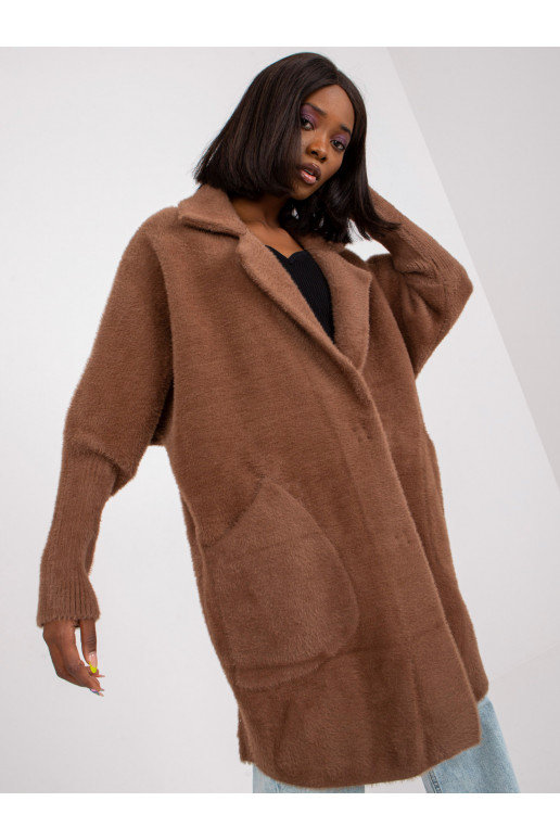 Hnědý dámský kabát z alpaky s vlnou