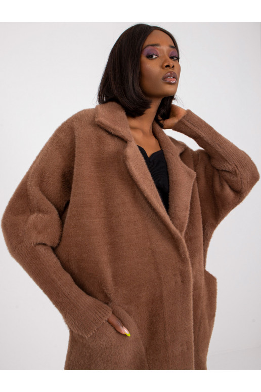 Hnědý dámský kabát z alpaky s vlnou
