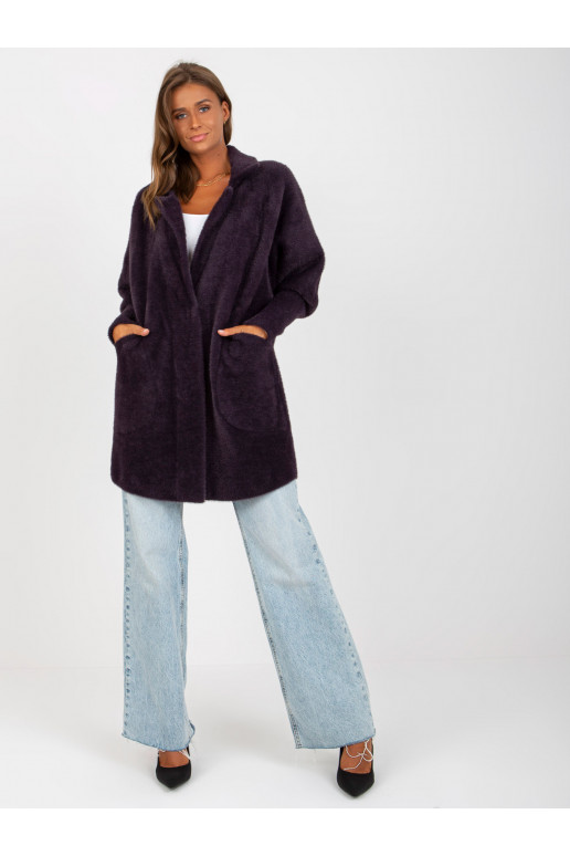 Tmavě fialový kabát z alpaky s kapsami