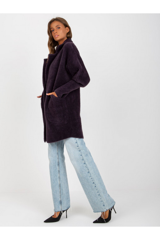 Tmavě fialový kabát z alpaky s kapsami