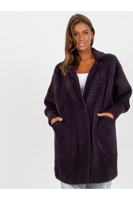 Tmavě fialový kabát z alpaky s kapsami