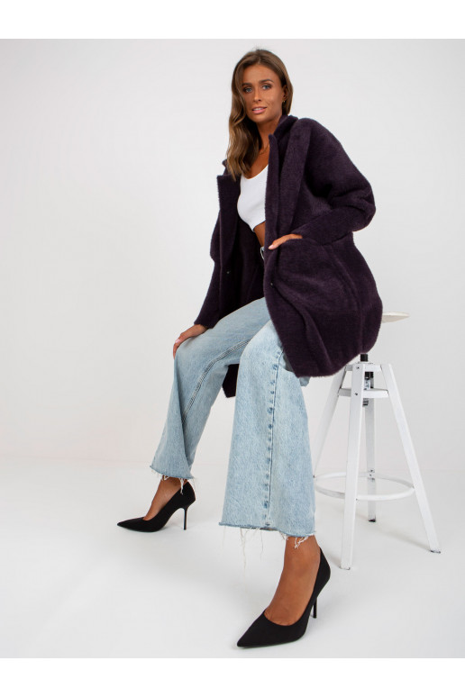 Tmavě fialový kabát z alpaky s kapsami