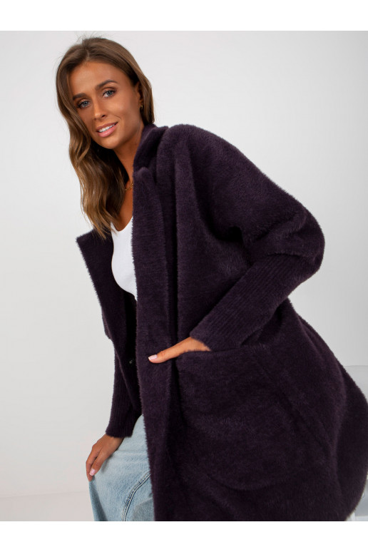 Tmavě fialový kabát z alpaky s kapsami