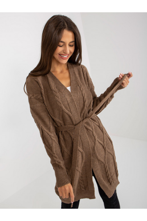 Hnědý dámský kardigan s copánky RUE...