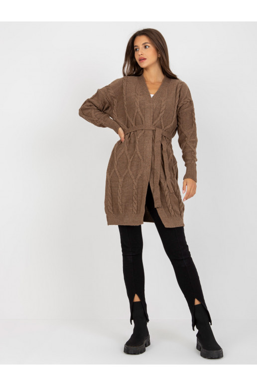 Hnědý dámský kardigan s copánky RUE...