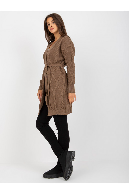 Hnědý dámský kardigan s copánky RUE...