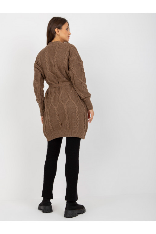 Hnědý dámský kardigan s copánky RUE...